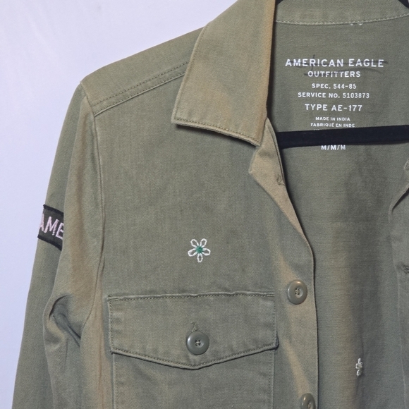 American Eagle Army Green Flower Embroidered Oversized Jacket Dreamer, sz M - Picture 3 of 7